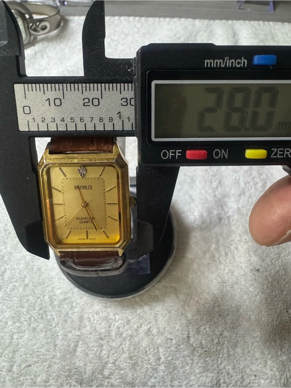 Benrus Gold-Tone Diamond Accent Quartz Watch with Brown Leather Strap